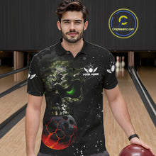 Load image into Gallery viewer, Black and Green Camo grunge American Flag Skull Bowling Shirts for Men Custom Bowling Team jerseys NQS11294