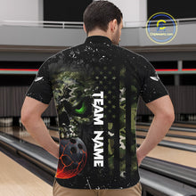 Load image into Gallery viewer, Black and Green Camo grunge American Flag Skull Bowling Shirts for Men Custom Bowling Team jerseys NQS11294