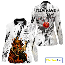 Load image into Gallery viewer, Black and White Tiger Bowling polo, 1/4 zip Shirts for Women Custom Tiger Bowling Team jerseys NQS11298