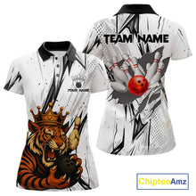 Load image into Gallery viewer, Black and White Tiger Bowling polo, 1/4 zip Shirts for Women Custom Tiger Bowling Team jerseys NQS11298