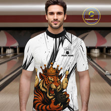 Load image into Gallery viewer, Black and White Tiger Bowling polo, 1/4 zip Shirts for Men Custom Tiger Bowling Team jerseys NQS11298