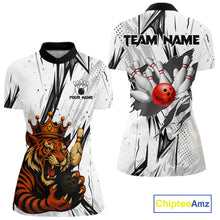 Load image into Gallery viewer, Black and White Tiger Bowling polo, 1/4 zip Shirts for Women Custom Tiger Bowling Team jerseys NQS11298