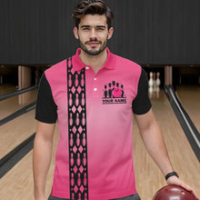 Load image into Gallery viewer, Personalized Black and Pink Retro Bowling Polo, Quarter Zip Team Shirts For Men Custom Bowling Gifts NQS9422