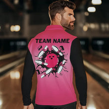 Load image into Gallery viewer, Personalized Black and Pink Retro Bowling Polo, Quarter Zip Team Shirts For Men Custom Bowling Gifts NQS9422