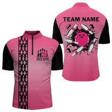 Load image into Gallery viewer, Personalized Black and Pink Retro Bowling Polo, Quarter Zip Team Shirts For Men Custom Bowling Gifts NQS9422