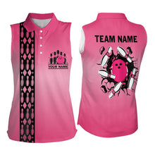 Load image into Gallery viewer, Personalized Black and Pink Retro Bowling Sleeveless Polo Team Shirts For Women Bowling Gifts NQS9422