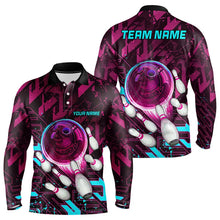 Load image into Gallery viewer, Bowling Polo, Quarter Zip Shirt For Men Custom pink and blue abstract Bowling Team league Jerseys NQS9423