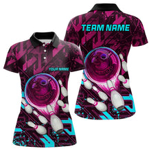 Load image into Gallery viewer, Bowling Polo, Quarter Zip Shirt For Women Custom pink and blue abstract Bowling Team league Jerseys NQS9423