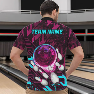 Bowling Polo, Quarter Zip Shirt For Men Custom pink and blue abstract Bowling Team league Jerseys NQS9423