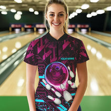 Load image into Gallery viewer, Bowling Polo, Quarter Zip Shirt For Women Custom pink and blue abstract Bowling Team league Jerseys NQS9423