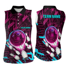 Load image into Gallery viewer, Bowling Sleeveless Polo shirt Custom pink blue abstract Bowling Team league Jerseys, bowling gifts NQS9423