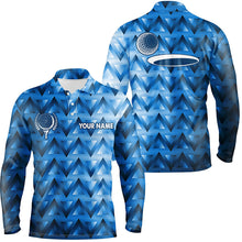 Load image into Gallery viewer, Blue triangle pattern Mens golf polo shirts custom golf tops for mens, golfing gifts NQS7509