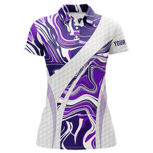 Load image into Gallery viewer, Women golf polo shirt purple camo custom white golf ball skin ladies golf tops, gifts for the golfer NQS7511