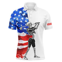 Load image into Gallery viewer, Funny Skull Mens Golf polo shirt watercolor American flag custom patriotic Skull golf apparel NQS5530