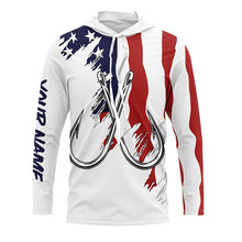 Load image into Gallery viewer, American flag US Fishing Fish Hook UV protection custom long sleeves shirts Patriotic fishing apparel NQS7877