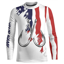 Load image into Gallery viewer, American flag US Fishing Fish Hook UV protection custom long sleeves shirts Patriotic fishing apparel NQS7877