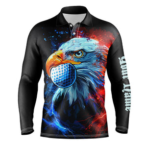 Mens golf polo shirts custom red and blue Eagle golf ball black golf tops, team golf attire for mens NQS8325