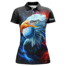 Load image into Gallery viewer, Womens golf polo shirts custom red and blue Eagle golf ball black golf tops, team golf attire ladies NQS8325