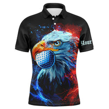 Load image into Gallery viewer, Mens golf polo shirts custom red and blue Eagle golf ball black golf tops, team golf attire for mens NQS8325