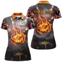 Load image into Gallery viewer, Funny Flame pumpkin Women bowling Polo, Quarter Zip shirts Custom Halloween camo Bowling Team Jerseys NQS8530