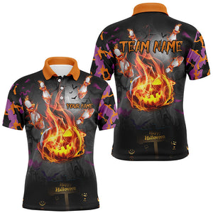 Funny Flame pumpkin Men bowling Polo, Quarter Zip shirts Custom Halloween camo Bowling Team Jerseys NQS8530