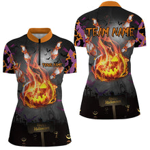 Load image into Gallery viewer, Funny Flame pumpkin Women bowling Polo, Quarter Zip shirts Custom Halloween camo Bowling Team Jerseys NQS8530