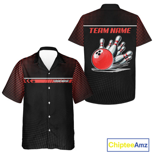 Personalized Black and Red Bowling Hawaiian Shirt Custom Team Bowling Jerseys NQS11101