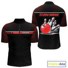 Load image into Gallery viewer, Personalized Black and Red Bowling Polo, 1/4 Zip Shirts For Men Custom Team Bowling Jerseys NQS11101