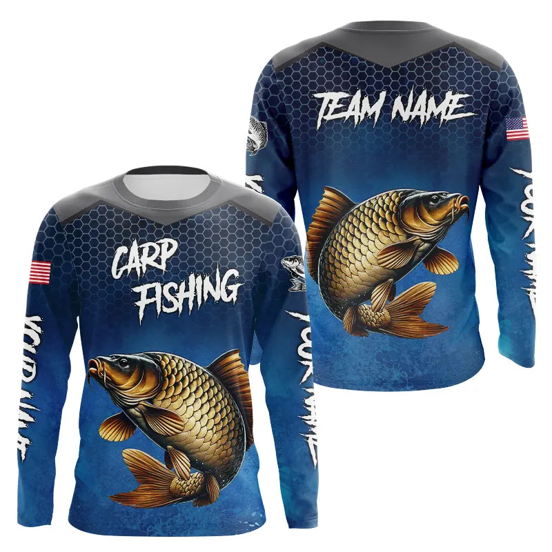 Blue camo Carp fishing Custom performance long sleeve team Carp fishing tournament shirts NQS9238