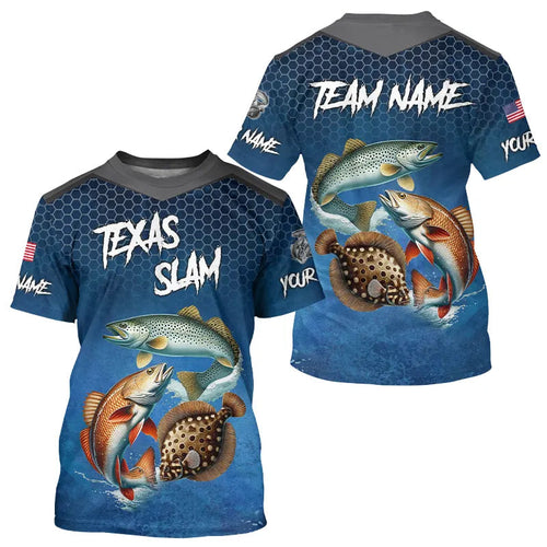 Blue Texas Slam fishing Custom performance long sleeve team Redfish, Trout, Flounder fishing shirt NQS9239