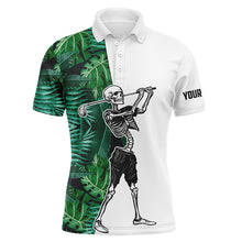 Load image into Gallery viewer, Funny Skull Golf polo shirts tropical green leaves pattern custom Skull playing golf apparel NQS4773