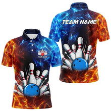 Load image into Gallery viewer, Custom Blue and Orange Flame Bowling Polo, Quarter Zip Shirts For Men, Bowling Team Jerseys NQS9592