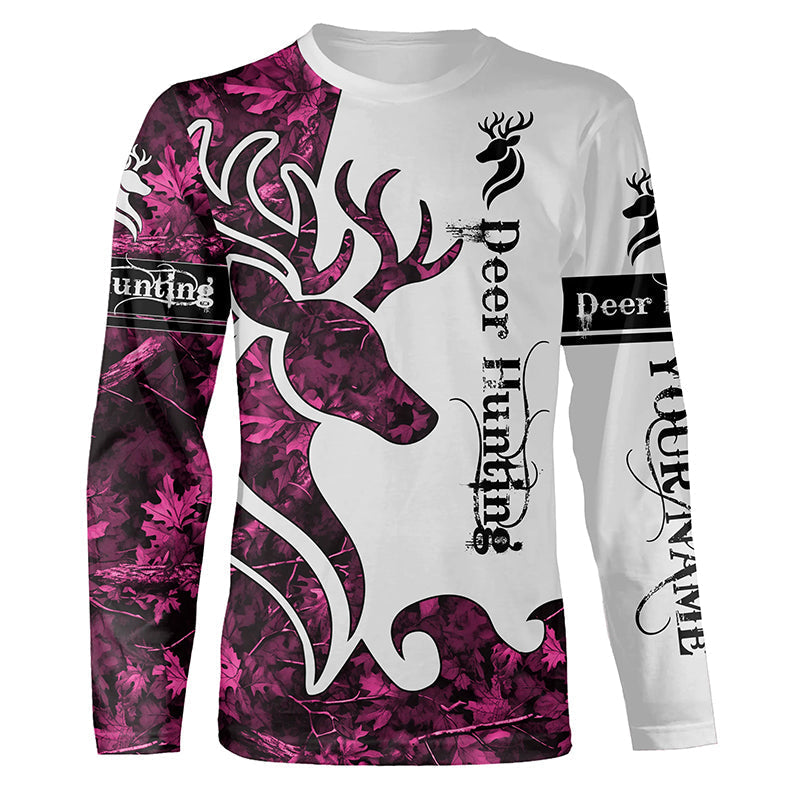 Deer Hunting Pink Camo Customize Name 3D All Over Printed Shirts Personalized Hunting gift For Women NQS630