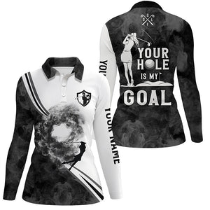 Your hole is my goal custom black and white smoke Womens golf polo shirts ladies golf apparel NQS6007