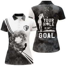 Load image into Gallery viewer, Your hole is my goal custom black and white smoke Womens golf polo shirts ladies golf apparel NQS6007