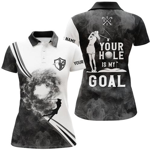 Your hole is my goal custom black and white smoke Womens golf polo shirts ladies golf apparel NQS6007