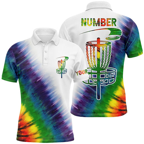 Mens disc golf polo shirts with colorful rainbow tie die disc golf basket custom men disc golf apparel NQS6202