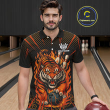 Load image into Gallery viewer, Personalized Tiger Bowling Shirts For men, Black and Orange Flame Team Tiger Bowling Jerseys NQS11110