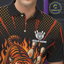 Load image into Gallery viewer, Personalized Tiger Bowling Shirts For men, Black and Orange Flame Team Tiger Bowling Jerseys NQS11110