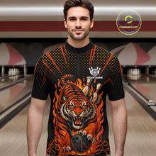 Load image into Gallery viewer, Personalized Tiger Bowling Shirts For men, Black and Orange Flame Team Tiger Bowling Jerseys NQS11110