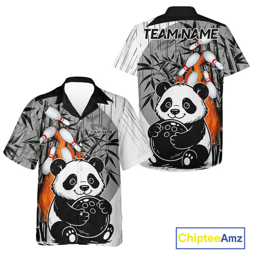 Black and White Panda Bowling Hawaiian Shirt Custom Funny Team Bowling Jerseys, Bowling Uniform NQS11113