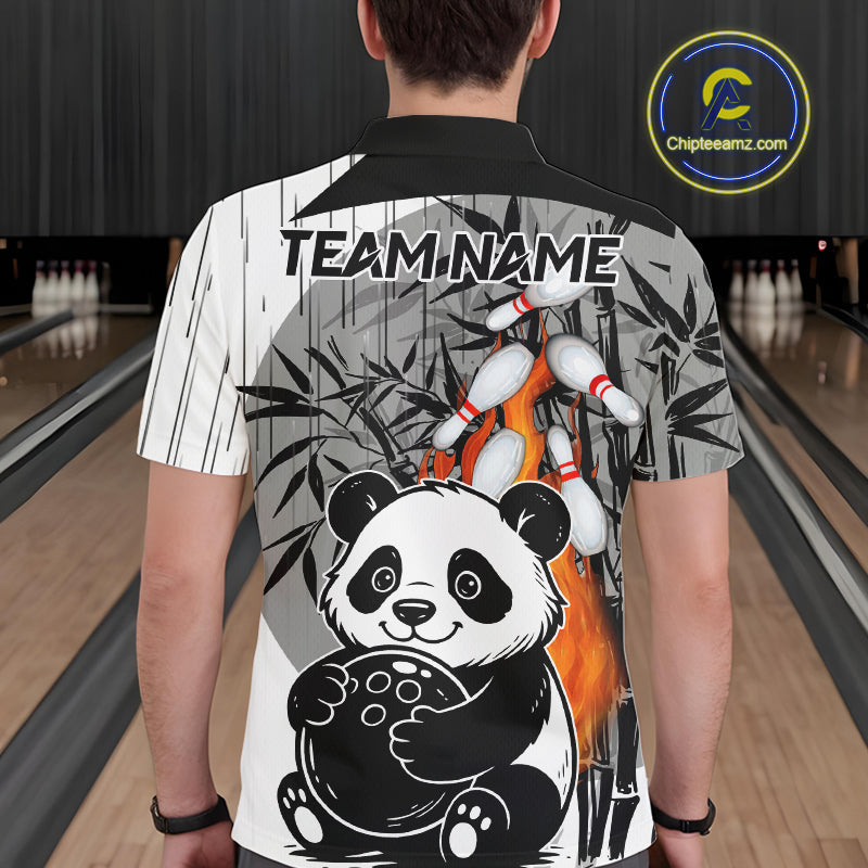 Black and White Panda Bowling Shirts For men Custom Funny Team Bowling Jerseys, Bowling Uniform NQS11113