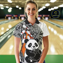 Load image into Gallery viewer, Black and White Panda Bowling Shirts For Women Custom Funny Team Bowling Jerseys, Bowling Uniform NQS11113