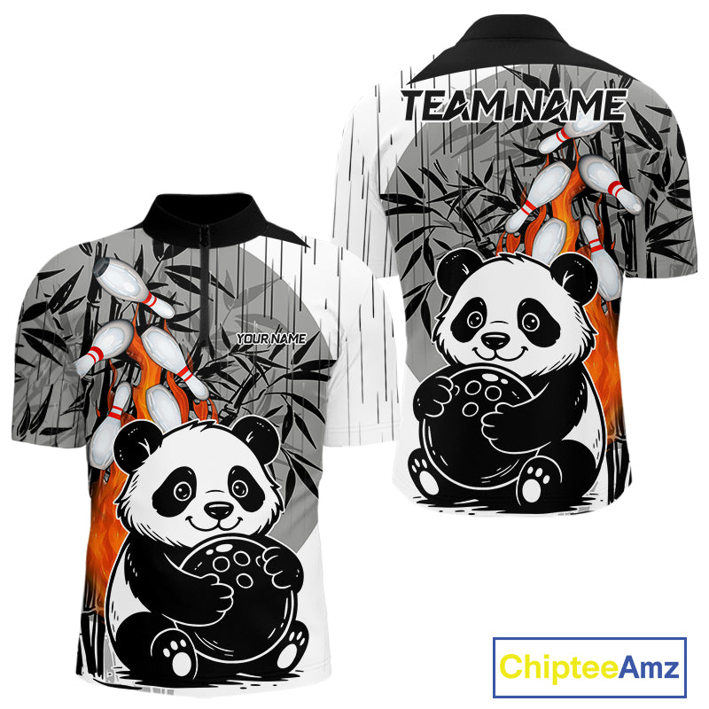 Black and White Panda Bowling Shirts For men Custom Funny Team Bowling Jerseys, Bowling Uniform NQS11113