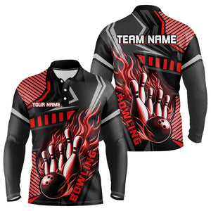 Black and Red Bowling ball pins Polo, Quarter Zip shirt for men Custom Bowling Team League Jerseys NQS9256