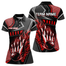 Load image into Gallery viewer, Black and Red Bowling ball pins Polo, Quarter Zip shirt for women Custom Bowling Team League Jerseys NQS9256