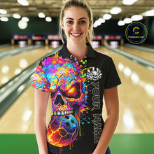 Load image into Gallery viewer, Colorful Skull bowling jerseys Bowling Polo, 1/4 zip Shirt Custom Bowling Team shirt for ladies NQS11317