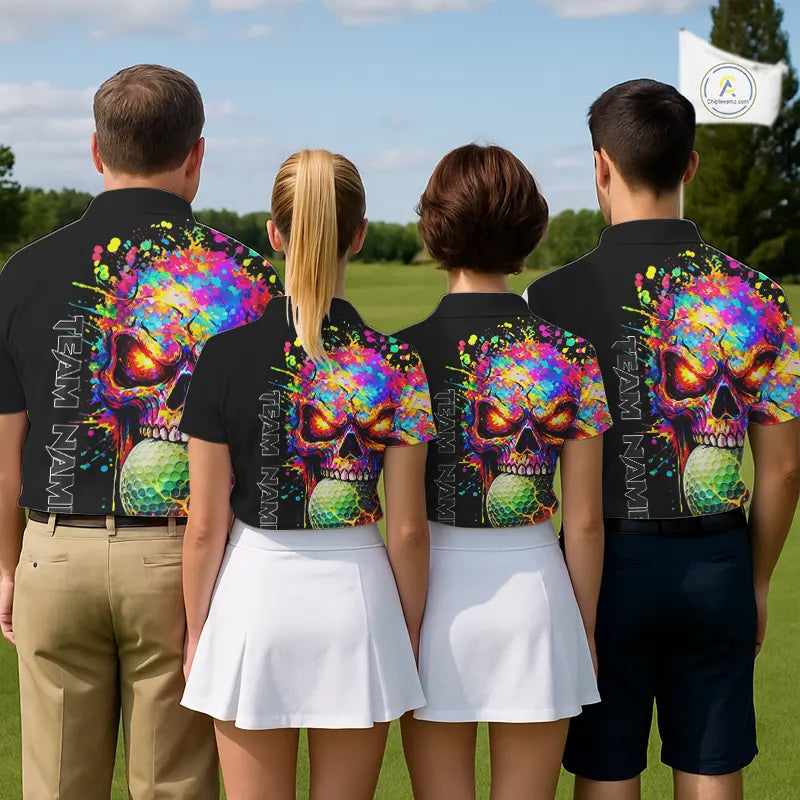 Colorful Skull Golf jerseys Black Golf polo shirts For Women Custom Team ladies golf clothes NQS11318