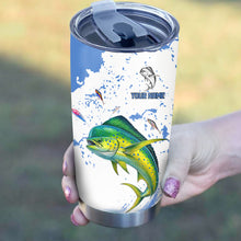 Load image into Gallery viewer, 1PC Personalized Blue and white Mahi mahi Fishing Tumbler Cup Custom Name Mahi mahi Fishing gifts NQS11521