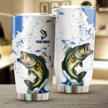 Load image into Gallery viewer, 1PC Personalized Blue and white Largemouth bass Fishing Tumbler Cup Custom Name Bass Fishing gifts NQS11522